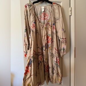 H&M Floral Beige V-Neck Dress (size L)